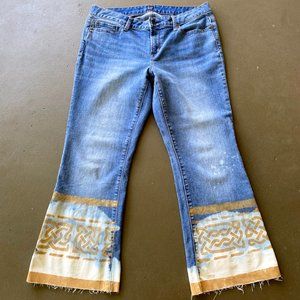 Bohemian Upcycled Artisan Jeans Handpainted Aztec Distressed Denim